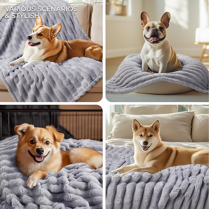 LINENLUX 1 Pack 3 Soft Fleece Dog Blanket for Pet Washable Warm Cat Puppy Fluffy Calming Flannel Grey Medium