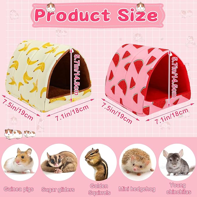 UPINS 2 Pack Guinea Pig Bed, Guinea Pig Hideout Washable Small Animal House Cage Accessories for Dwarf Rabbits Chinchillas Hamsters Hedgehogs Ferrets Bearded Dragons and Rats