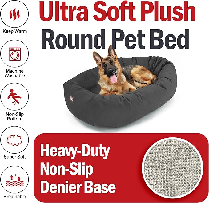 Majestic Pet 52 Inch Suede Shredded Memory Foam Mix Calming Extra Large Dog Bed Washable 52 x 35 x 11 (Inch) - Cozy Soft Round Donut Dog Bed with Spine for Head Support - Pet Bed Gray