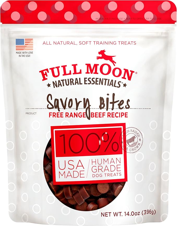 Full Moon All Natural Human Grade Dog Treats, Essential Beef Savory Bites, 14 Ounce