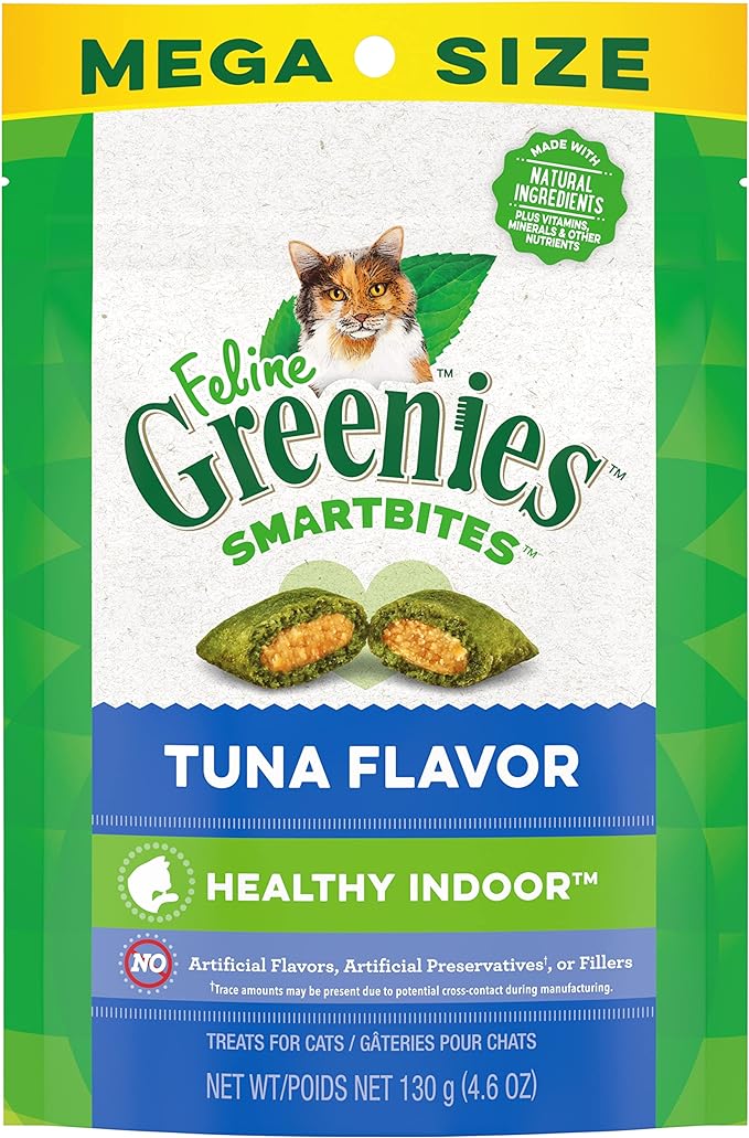 Greenies Feline Smartbites Healthy Indoor Natural Treats for Cats, Tuna Flavor, 4.6 oz. Pouch