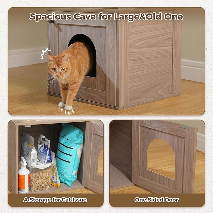 Tall Cat Tree with Litter Box Enclosure 57.5" Wooden Cat Tower for Large Cats with Cat Hammock House Bed (Wood Grey)