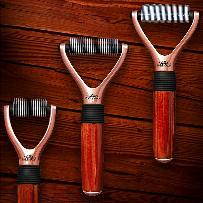 Kenchii Luxury Pet Grooming Rake - 16 Teeth - Enhance Your Pet's Coat with Precision - Metal, Short hair, Long or Double coat, Manual, Professional Precision, Durable Construction