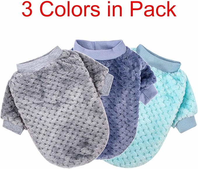 Dog Sweater, 2 or 3 Pack Dog Sweaters for Small Medium Dogs or Cat, Warm Soft Flannel Pet Clothes for Dogs Girl or Boy, Dog Shirt Coat Jacket (XX-Small, Grey+Navy+Sky Blue)