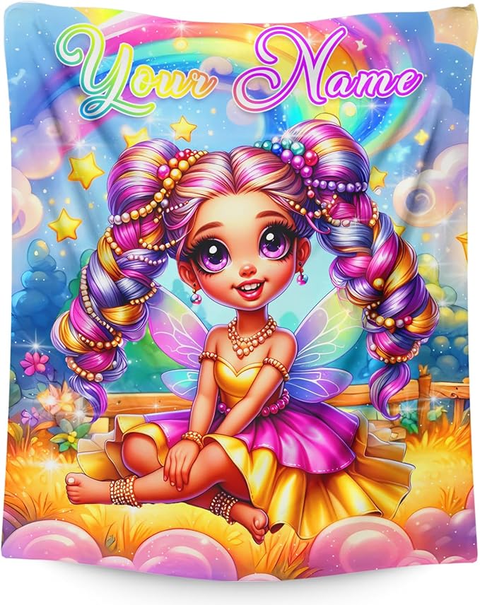 Girls Personalized Blanket Custom Fairy Throw Gift for Kids Daughter Birthday, 50x60 Inches Lightweight Soft Cute Fairy Throw Blankets for Sofa Couch Living Room Bed