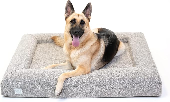 Luxury Boucle Orthopedic Memory Foam Dog Bed with Waterproof Liner and Machine Washable Cover with YKK Zippers (Large, 45" L x 36" W x 7" Th, Sand)