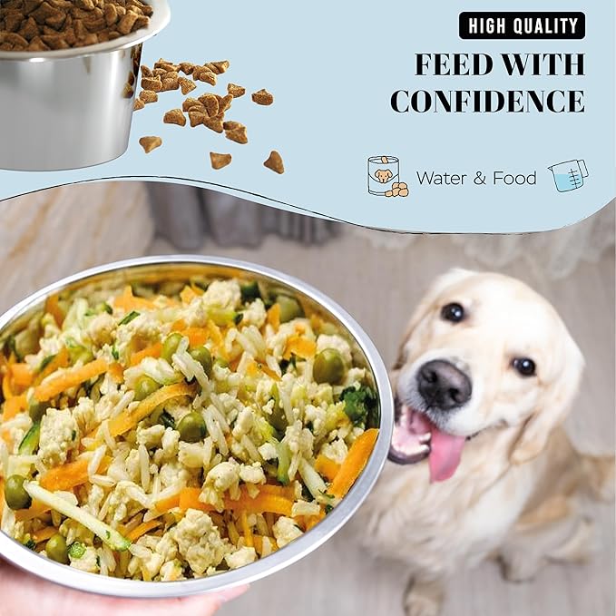 AVERYDAY 25oz Stainless Steel Dog Bowls Set, 2 Pack for Replacement Dogs Bowl Stand, 3.1 Cups Metal Dog Bowls, 6 Inch Small Medium Dogs Water Bowl for Raised Feeder with Opening 6.5-6.65"