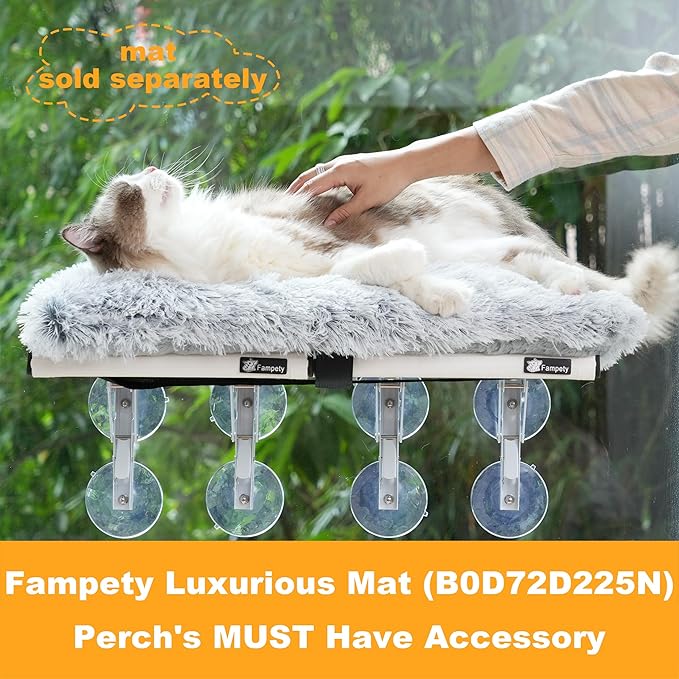 24"XL Cat Window Perch=12" Duo Pac Step=2 Mini Stand for Narrow Space,Vertical Gym Set,8+8 Suction Cup,Hold Up 80LB,Foldable Cordless Underneath Support,Textilene Seat Bed,Easy Clean&Dry-White