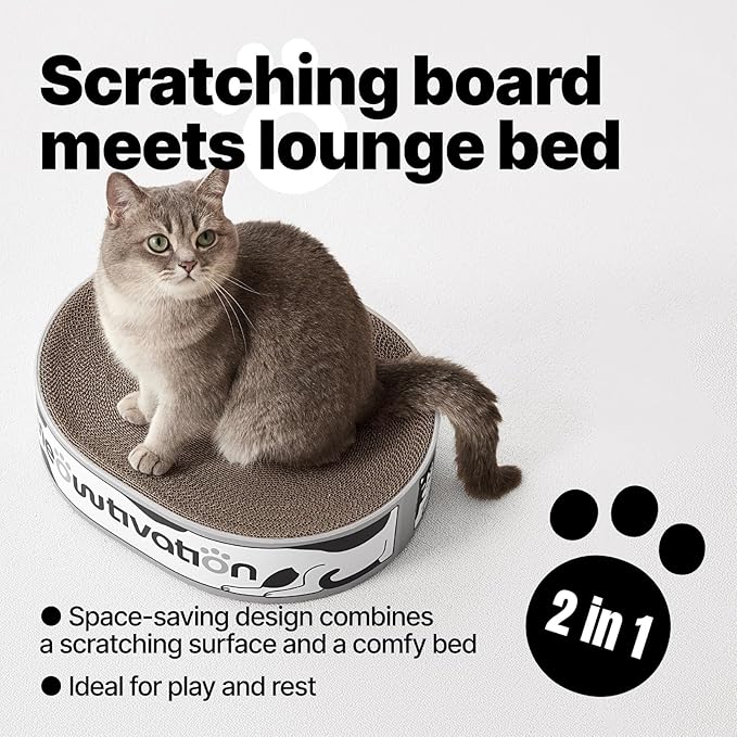 Scratching Bed for Cats – 42 cm Oval Scratcher Made from Recycled Corrugated Cardboard, Cat Bed with Natural Catnip, Robust Accessory for Small and Medium-Sized Cats
