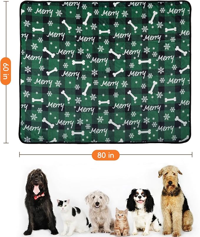 Waterproof Dog Blankets Pet Blanket 60"x80", Soft Fluffy Sofa Car Bed Protector, Reversible Sherpa Fleece Dog Blanket for Large Dogs Christmas Decor (Christmas Green)
