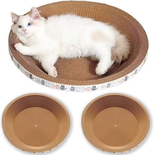 2 Pack Extra Large Cat Scratcher Cardboard, Round Scratcher Bed Scratch Bowl, Scratching Lounge Couch Round Shaped Cat Scratch Board Nest for Indoor Cats Furniture Protector