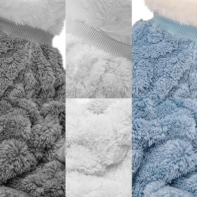 Dog Sweater, 3 Pack Dog Sweaters for Small Dogs or Cats, Girl or Boy, Warm Dog Clothes Shirt Coat for Winter Christmas (Light Grey, Light Blue, White, Medium)