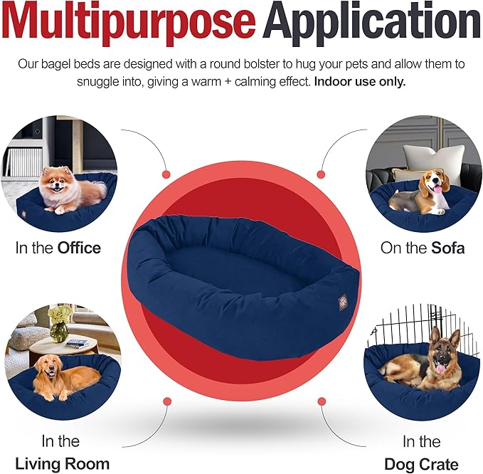 Majestic Pet 52 Inch Suede Shredded Memory Foam Mix Calming Extra Large Dog Bed Washable 52 x 35 x 11 (Inch) - Cozy Soft Round Dog Bed with Spine for Head Support - Pet Bed Navy