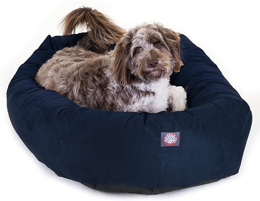 Majestic Pet 52 Inch Suede Calming Dog Bed Washable – Cozy Soft Round Dog Bed with Spine Support for Dogs to Rest their Head - Fluffy Donut Dog Bed 52x35x11 (Inch) - Round Pet Bed X- Large – Navy