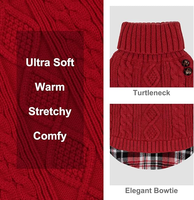 KYEESE Dog Sweater Soft Pullover Dog Sweaters for Small Dogs Girl Warm Turtleneck Small Dogs Sweater with Gingham Patchwork Stretchy Knitwear Cat Clothes Thick Pet Coat for Fall Winter Cold Weather