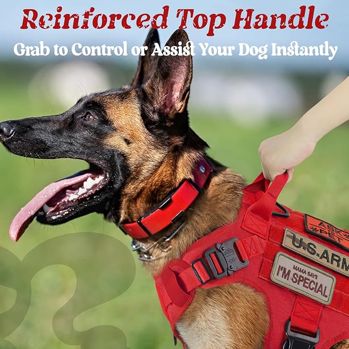 rabbitgoo Tactical Dog Harness for Large Dogs, Heavy Duty Dog Harness with Handle, No-Pull Service Dog Vest Large Breed, Adjustable Military Dog Vest Harness for Training Hunting Walking, Red, XL
