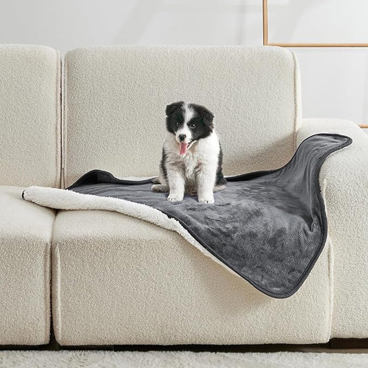 Waterproof Blanket for Bed Couch Sofa, Soft Liquid Pee Proof Pet Blanket for Dog Puppy Cat, Reversible Sherpa Fleece Furniture Protector (Dark Grey, 30x40 inches)