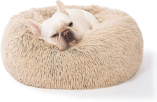 SAVFOX Plush Calming Donut Dog Beds for Small Dogs, Medium, Large & X-Large Breeds, Comfy Cuddler Dog Bed and Cat Bed in Faux Fur, Washable, Multiple Sizes S-XXL