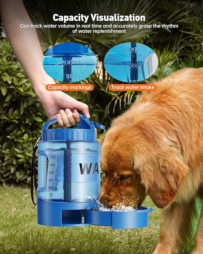 Portable Dog Water Bottle Bowl - 77 oz Travel Water Bowl Dispenser for Dogs Leak Proof, Suitable for Large Pet Drinking, A Must Have for Outdoor, Camping, Walking, Beach, Hunting Other Scenes (Blue)