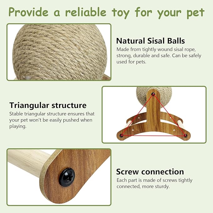 Fhiny Rabbit Scratch Toy, Natural Sisal Rabbit Scratching Ball Sisal Rope Bunny Claw Scratcher Rotating Ball Interactive Toys Nail Scratching Post for Indoor Pets Kittens Ferrets Small Animals