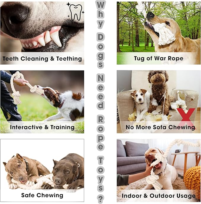 Barida Pet Supplies 100% Natural Cotton Rope Dog Toys, Premium White Cotton Dog Chew Toys, Puppy Chew Ropes for Teething, Tough Ropes for Puppy, Small and Medium Dogs