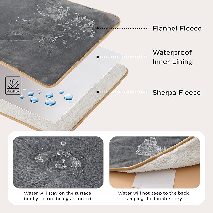 Bedsure Waterproof Dog Blankets for Small Dogs - Small Cat Blanket Washable for Couch Protection, Sherpa Fleece Puppy Blanket, Soft Plush Reversible Throw Furniture Protector, 25"X35", Grey