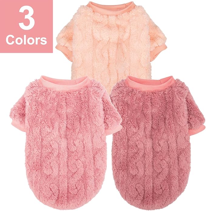 Dog Sweater, 3 Pack Dog Sweaters for Small Dogs or Cats, Girl or Boy, Warm Dog Clothes Shirt Coat for Winter Christmas (Peach, Dark Pink, Light Purple, Small)