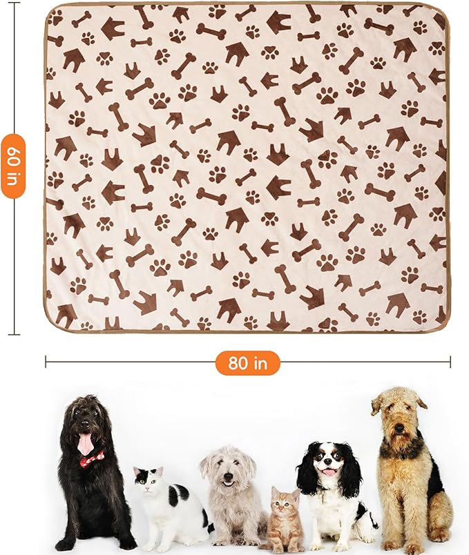 Waterproof Dog Blankets Pet Blanket 60"x80", Soft Fluffy Sofa Car Bed Protector, Reversible Sherpa Fleece Dog Blanket for Large Dogs (Beige-House)