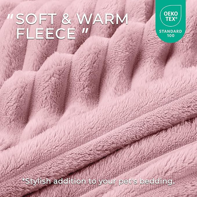 LINENLUX 1 Pack 3 Soft Fleece Dog Blanket for Pet Washable Warm Cat Puppy Fluffy Calming Flannel Pink Small