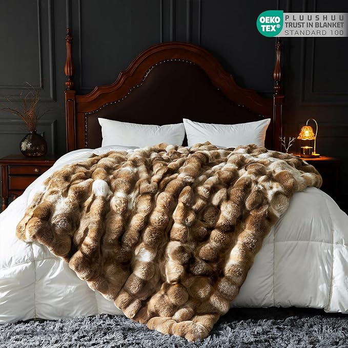 Faux Fur Throw Blanket for Couch, Fluffy Fuzzy Plush Bubble Blanket, Soft Warm Cozy Shaggy Rabbit Blanket, Luxury Decorative Gifts for Sofa Bedroom Living Room, 60x50inch (Tie-Dye-Brown)