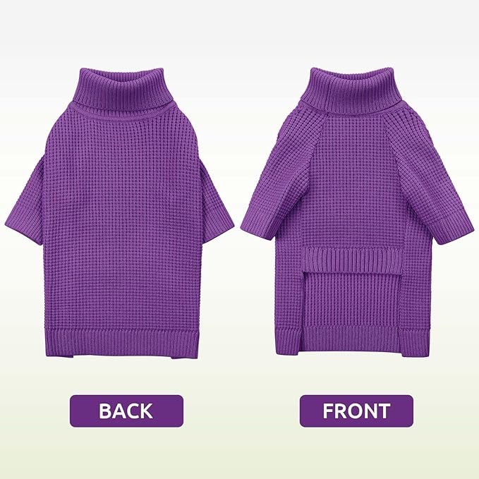 Queenmore Dog Sweaters for Small Dogs Male, Turtleneck Fall Pet Sweaters, Waffle KnitSweater for Doggie, Cat Sweater Puppy Coat, Purple XS