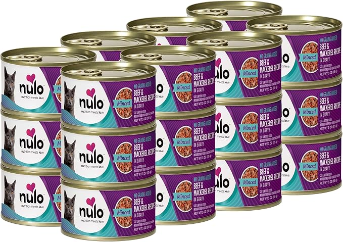 Nulo Beef & Mackerel Grain-Free Minced Wet Canned Cat Food, 3 Ounce (Pack of 24)