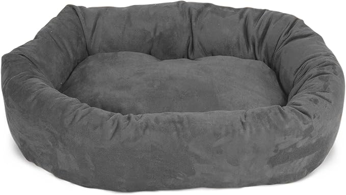 Majestic Pet 24 Inch Suede Calming Dog Bed Washable 24x19x7 (Inch) – Cozy Soft Round Donut Dog Bed with Spine Support for Dogs to Rest Their Head - Pet Bed Small – Gray