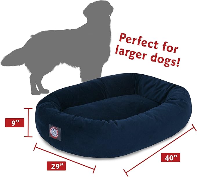 Majestic Pet 40 Inch Suede Calming Dog Bed Washable 40x29x9 (Inch) – Cozy Soft Round Donut Dog Bed with Spine Support for Dogs to Rest Their Head - Pet Bed Large – Navy
