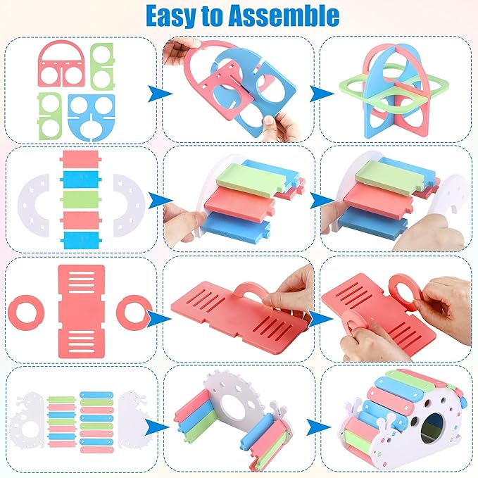 MCEAST 10 Pieces Fun Hamster Toys Set Include DIY Wooden Gerbil Hideout Hamster House Rainbow Bridge Seesaw Swing Roller Pet Exercise Chew Play Toys Guinea Pig Cage Accessories for Small Animals