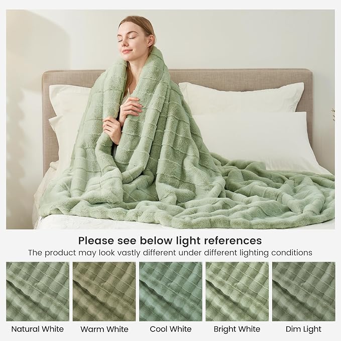 Cozy Bliss Fluffy Faux Fur Throw Blanket for Couch,Warm Cozy Soft Green Throw Blankets for Sofa Bed Living Room,50x60 Inches