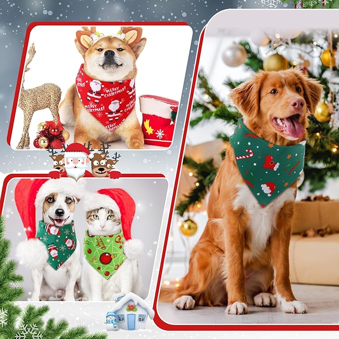 Preboun 200 Pieces Christmas Dog Bandanas Bulk Green and Red Dog Bandanas for Dogs Xmas Dog Kerchief Set Holiday Dog Bandanas for Christmas Puppy Small Large Dog Costume Accessories