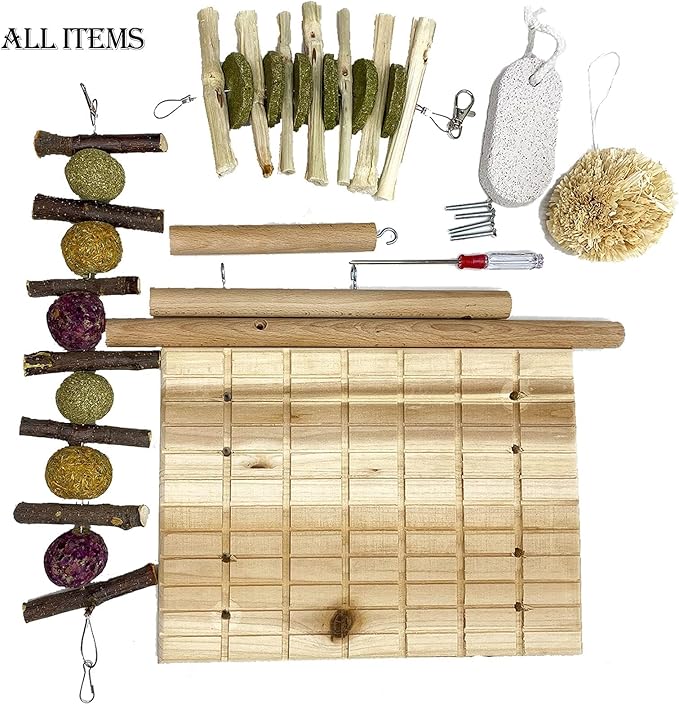 kathson Bunny Chew Toys for Teeth Grinding, Rabbit Wooden Scratch Board Feet Pad Platform Small Animals Play Toy for Guinea Pigs Chinchilla Hamsters Other Rodent Pets(E)