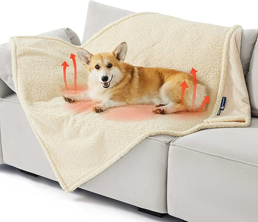 Bedsure Self Warming Blanket for Large Dogs - Waterproof, Washable Couch Protector, Sherpa Fleece Puppy Blanket, Soft Plush Reversible Throw, 40"X50", White