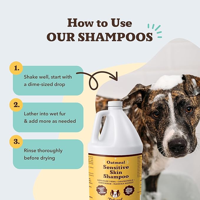 Natural Dog Company Sensitive Skin Dog Shampoo Gallon – 128 oz Oatmeal Hypoallergenic Formula with Aloe, Manuka Honey & Chamomile – Soothes Itchy, Dry, Flaky Skin – Groomer & Multi-Dog Household Size
