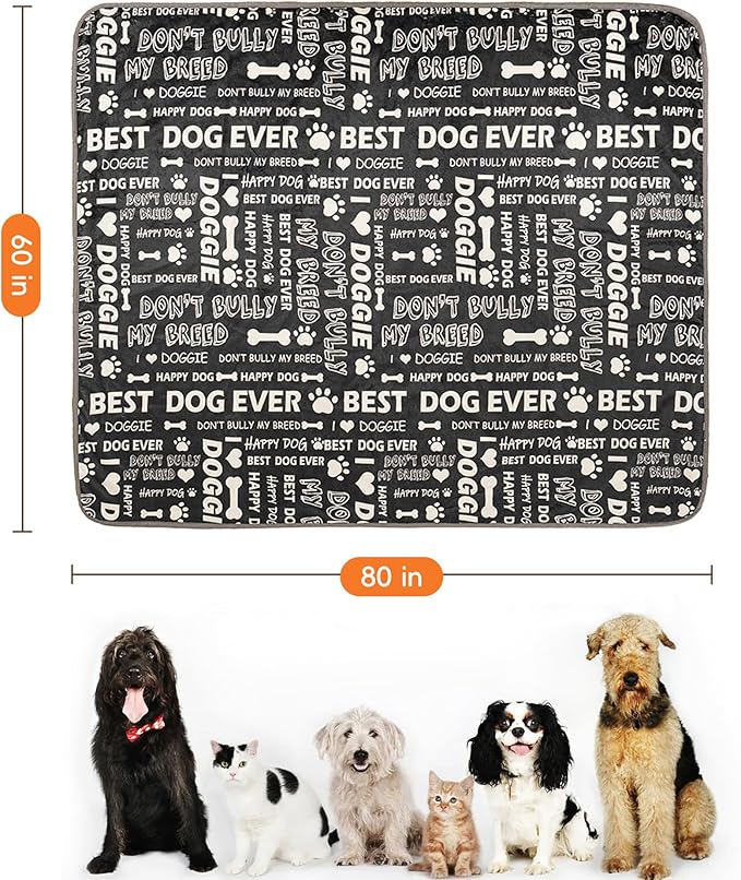Waterproof Dog Blankets Pet Blanket 60"x80", Soft Fluffy Sofa Car Bed Protector, Reversible Sherpa Fleece Dog Blanket for Large Dogs (Letters)