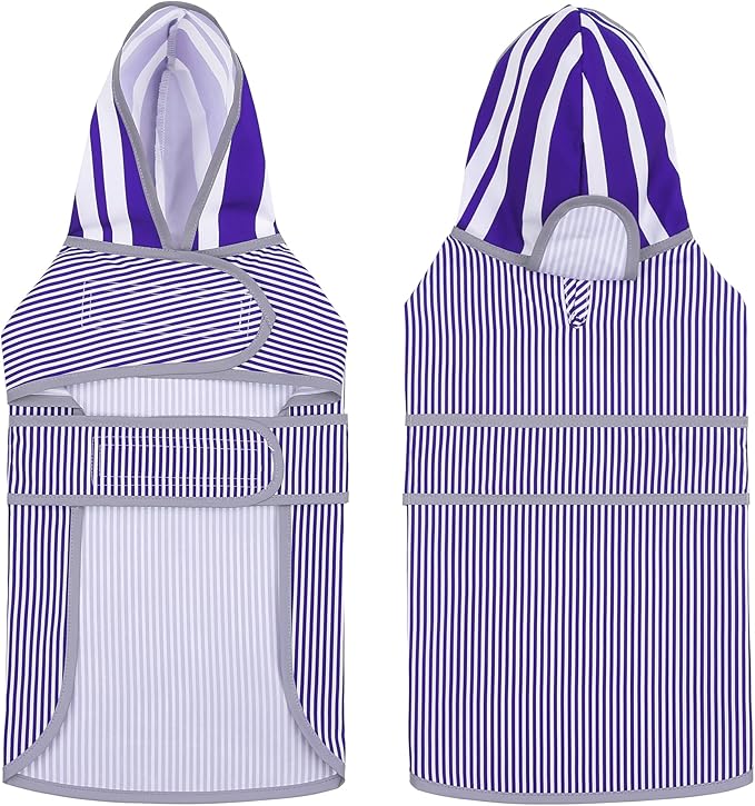 Dog Raincoat for Small Dogs Puppies Waterproof Hooded Rain Jacket with Reflective Strips Leash Hole & Poncho Adjustable Fit (Bluestripe,S)