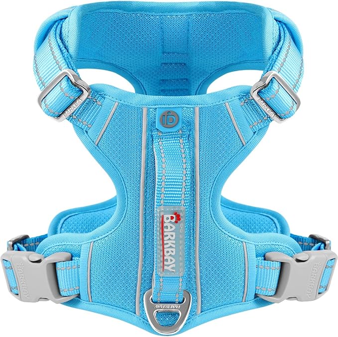 BARKBAY Dog Harness No Pull with ID Tag Pocket - Heavy Duty, Reflective, Easy Control for Large Dogs(Blue,M)