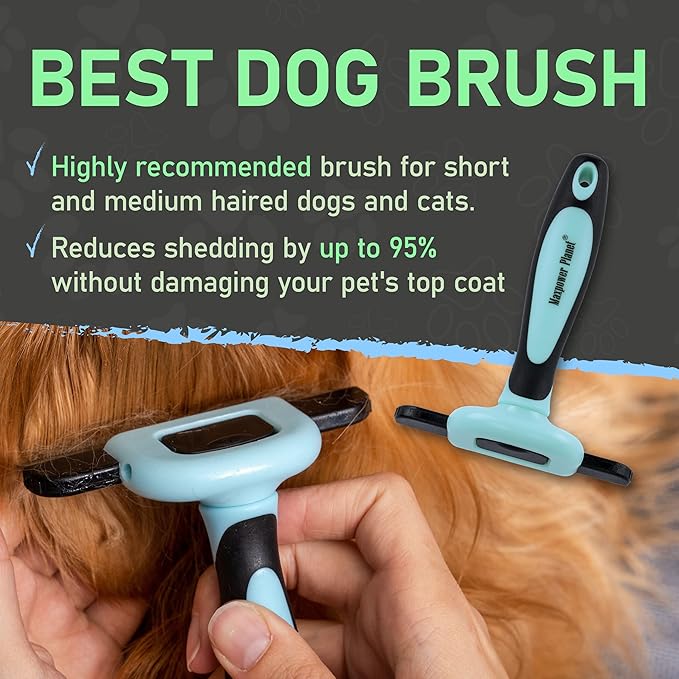 Maxpower Planet Pet Grooming Brush - Deshedding Tool for Dogs and Cats - Short and Medium Hair Deshedder Comb - Reduces Shedding up to 95% - Blue