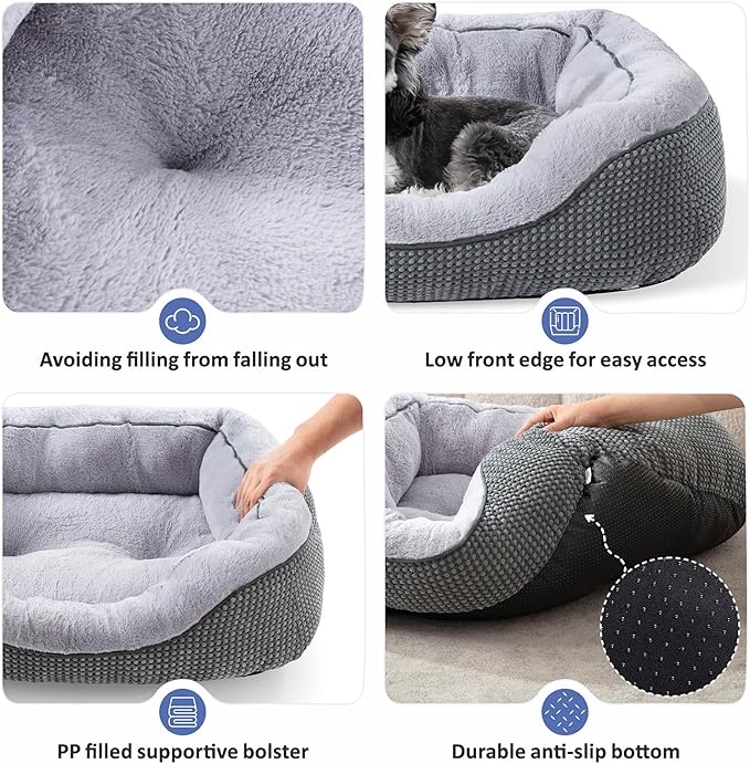 INVENHO Large Dog Beds Large Sized Dog Washable, Orthopedic Warming Soft Sleeping Puppy Bed Durable Pet Bed with Anti-Slip Bottom L(35"x25"x10")