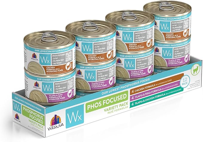 Weruva Wx Phos Focused, Pate Formulas Variety Pack, 3oz Can (Pack of 12)