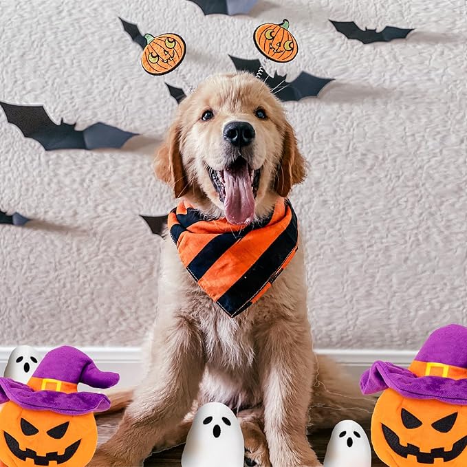 Halloween Dog Toys - Pumpkin & Ghosts Dog Halloween Toys, Squeaky Plush Dog Toy, Gifts for Small Medium Large Dogs, Hide and Seek Dog Toy