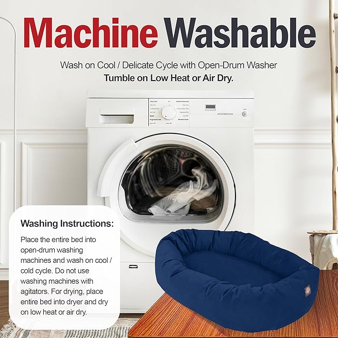 Majestic Pet 24 Inch Suede Shredded Memory Foam Mix Calming Small Dog Bed Washable 24 x 19 x 7 (Inch) - Cozy Soft Round Donut Dog Bed with Spine for Head Support - Pet Bed Navy