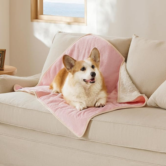 Bedsure Cat Blanket for Indoor Cats - Waterproof Calming Cat Blankets for Couch Protection, Sherpa Fleece Pet Blanket, Soft Plush Reversible Throw Furniture Protector, 50"x40", Pink