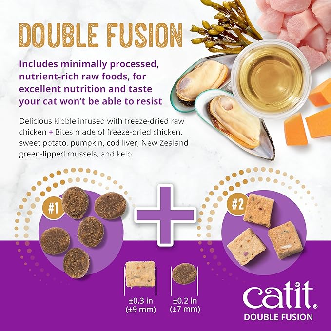 Catit Recipes Double Fusion Indoor Cat Food – Chicken Recipe, High-Protein, Freeze-Dried Raw Toppings, No by-Products, Minimally Processed, Balanced Nutrition for Indoor Cats, 4 lb